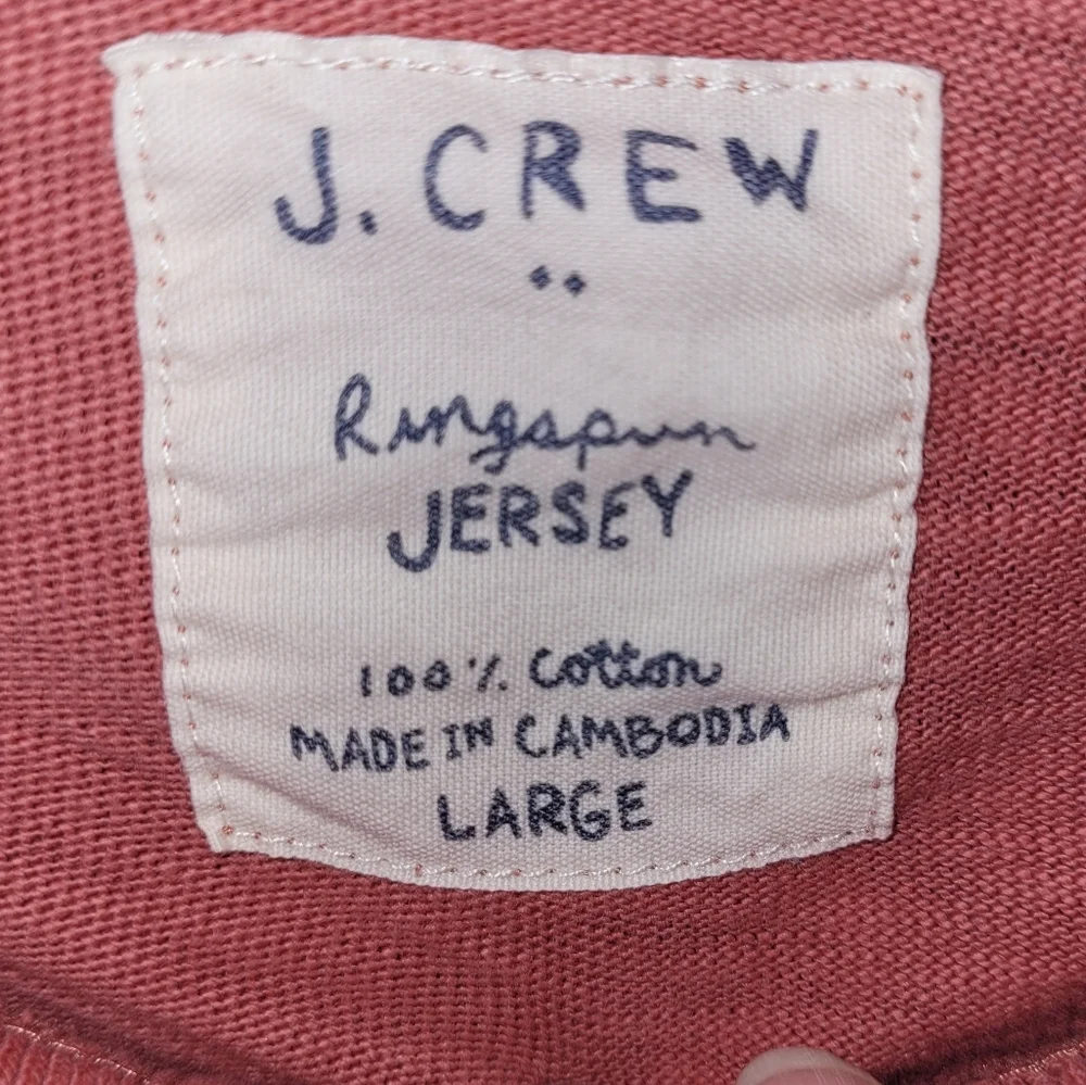 J Crew Men L Pullover‎ 100% Cotton Ringspun Jersey 4-Button Mockneck 45235